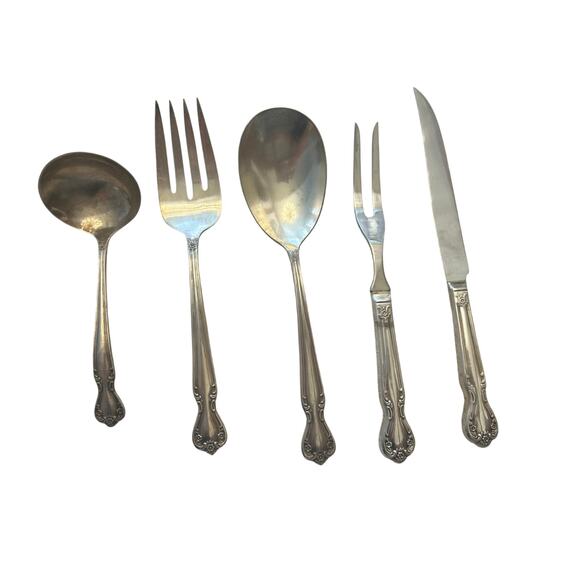 ROGERS Silverplate Elegant Lady Serving Pieces Daybreak Knife Spoon Fork Ladle - Picture 1 of 16